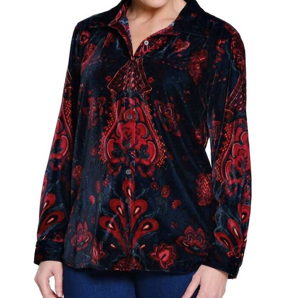 NEW TRU LUXE printed velvet shirt in multi